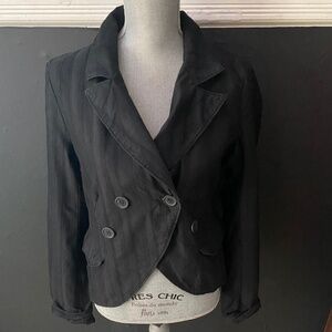 SASHIMI Black on Black Pinstripe Double Breasted Lined Blazer w/Pockets Size Lg